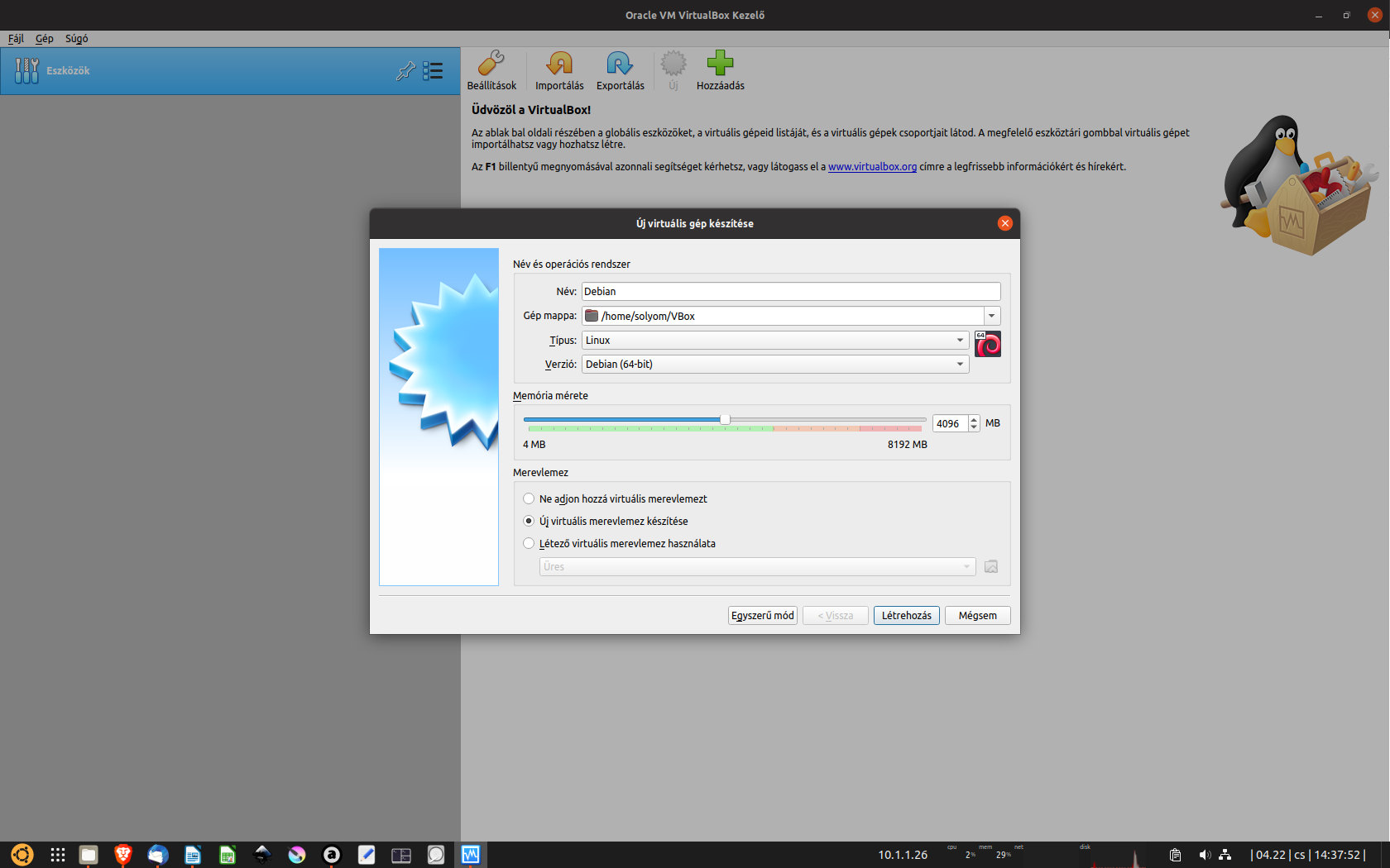 Telepítés Virtual Box könyezetbe